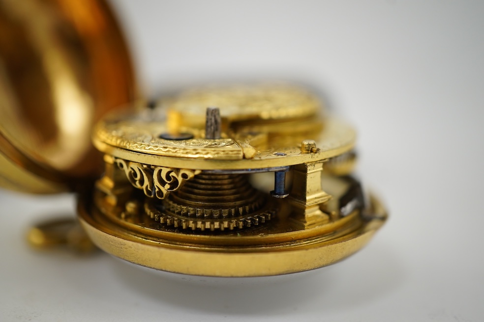 An 18th century gilt metal and leather pair cased key wind verge pocket watch by Samuel Adams, Bromley, Kent, circa 1770